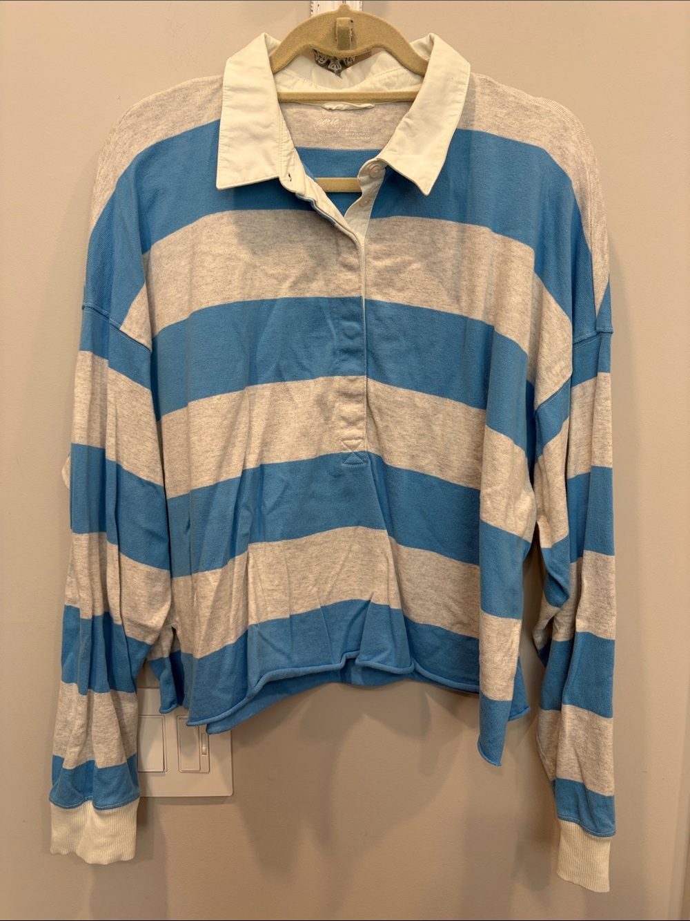 aerie Sky Blue and White Striped Rugby Shirt